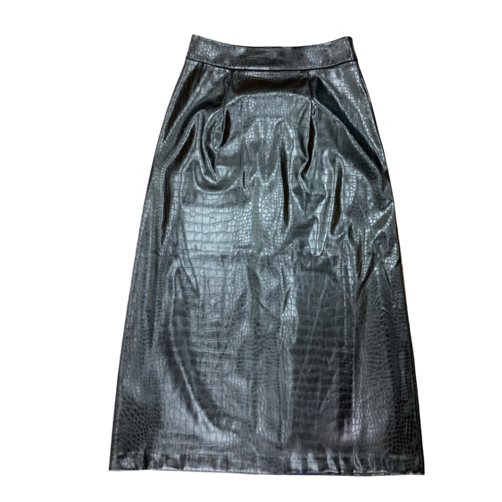 Anthropologie Mare Mare Black Faux Leather Button Front Midi Skirt - Picture 3 of 6